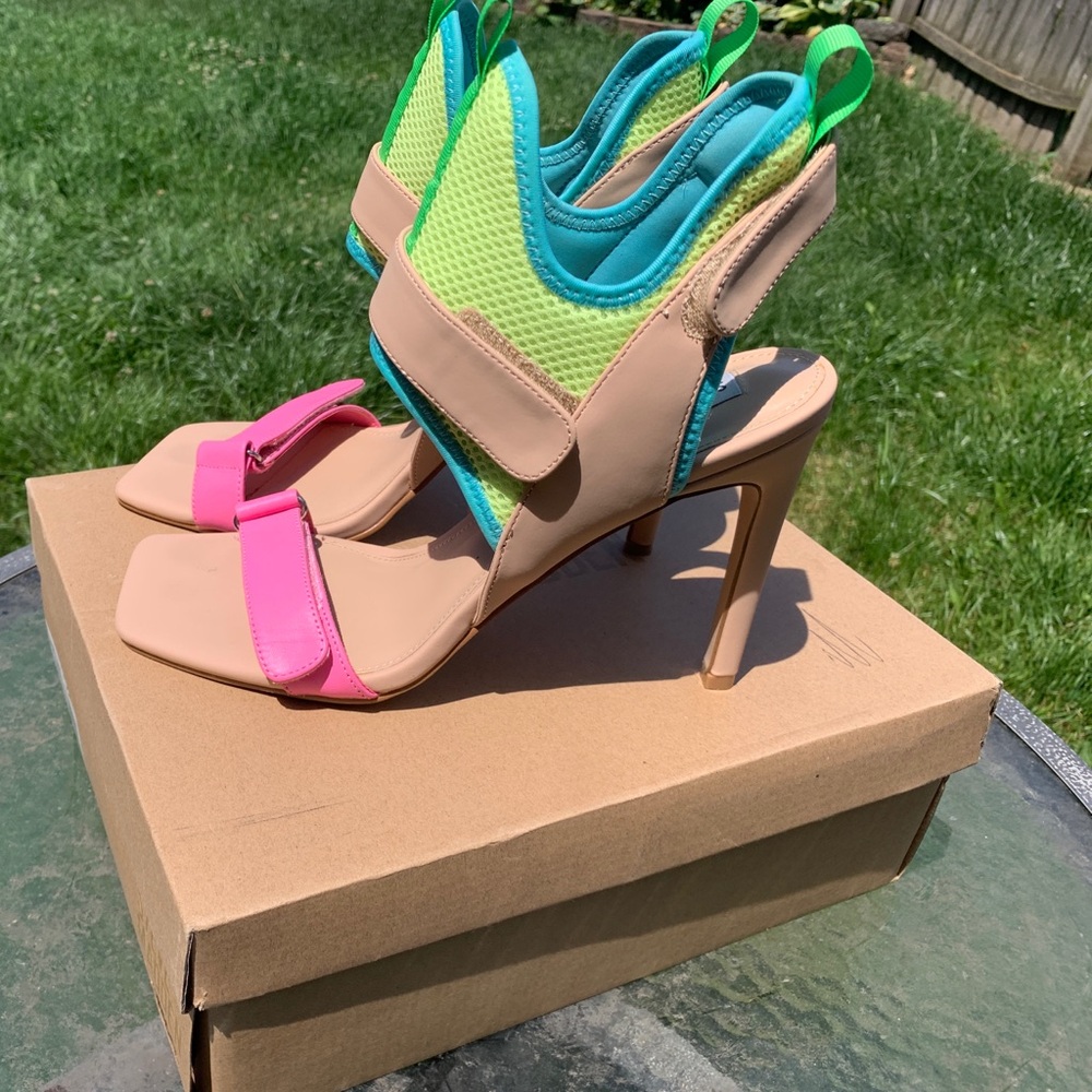 Steve Madden Nude, Pink & Neon Green High Heel Sandals